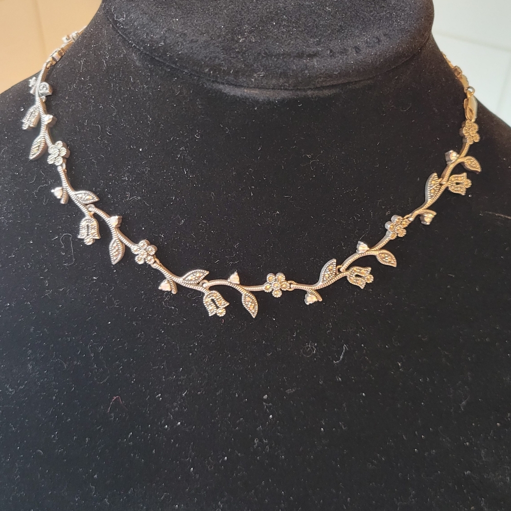 Judith Jack Sterling Silver Vintage Floral Marcasite and CZ Necklace